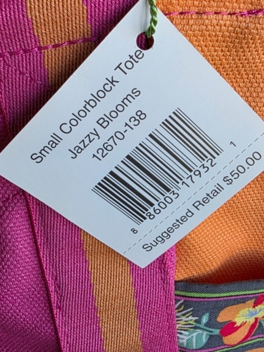 Vera Bradley Hot Pink & Orange Canvas Tote with Floral Trim NWT - Picture 4 of 16